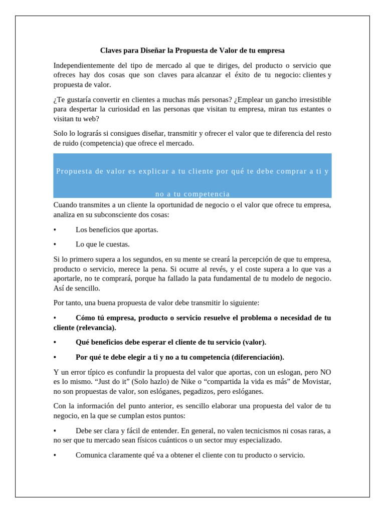 Claves para Diseñar La Propuesta de Valor de Tu Empresa | PDF | Calidad ...