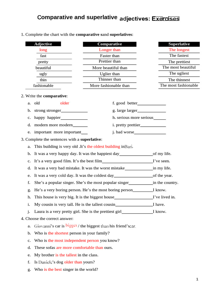 Comparative and Superlative Exercises | PDF | Fashion | Clothing
