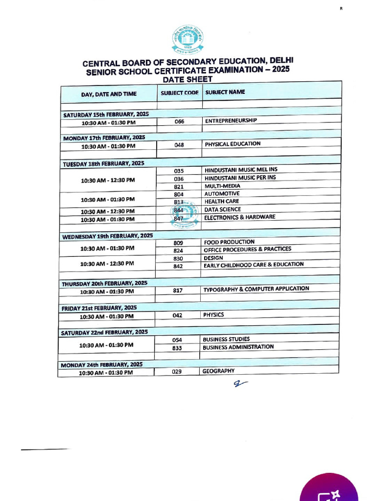 CBSE 2025 Exam Date Sheet | PDF | Languages Of India | Languages Of Asia