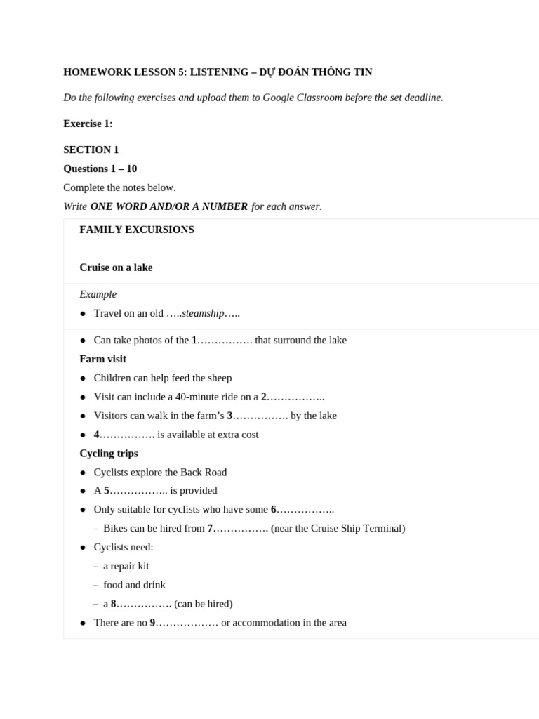 Lesson 5 - Homework | PDF | Sports & Recreation | Cooking, Food & Wine