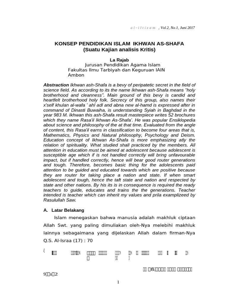 Konsep Pendidikan Ikhwan As-Shafa | PDF