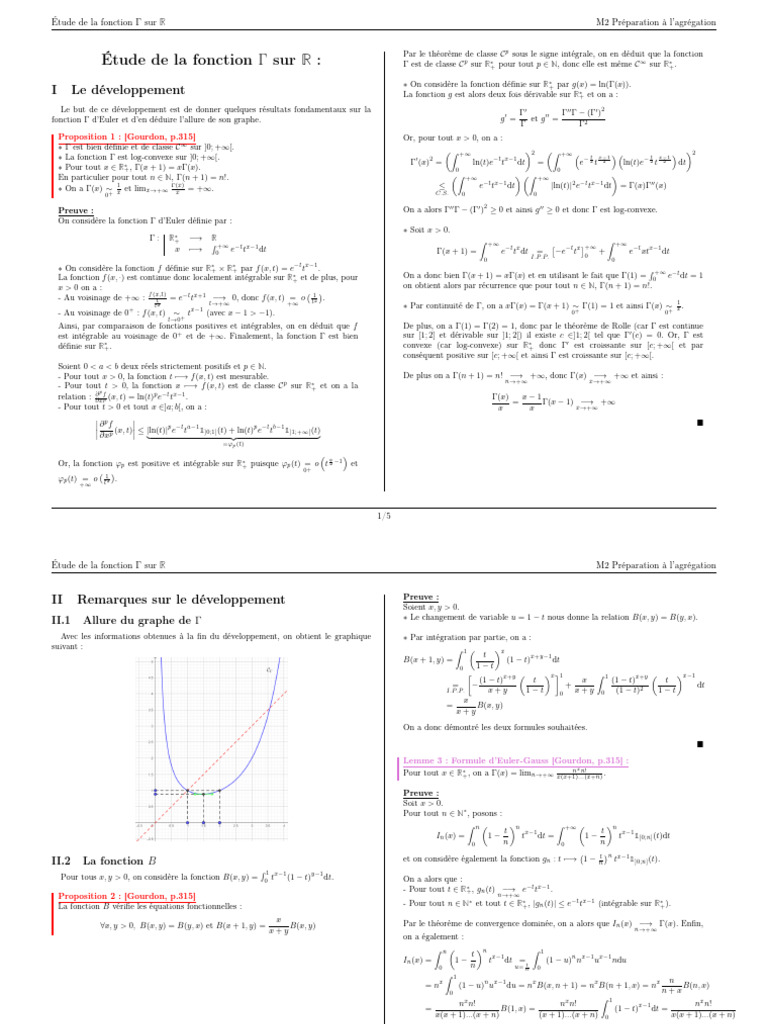 Étude de la fonction Γ d'Euler sur R | PDF | Limite (mathématiques ...