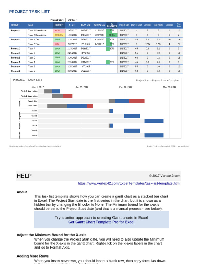 Project Task List With Gantt Chart | PDF | Microsoft Excel | Spreadsheet