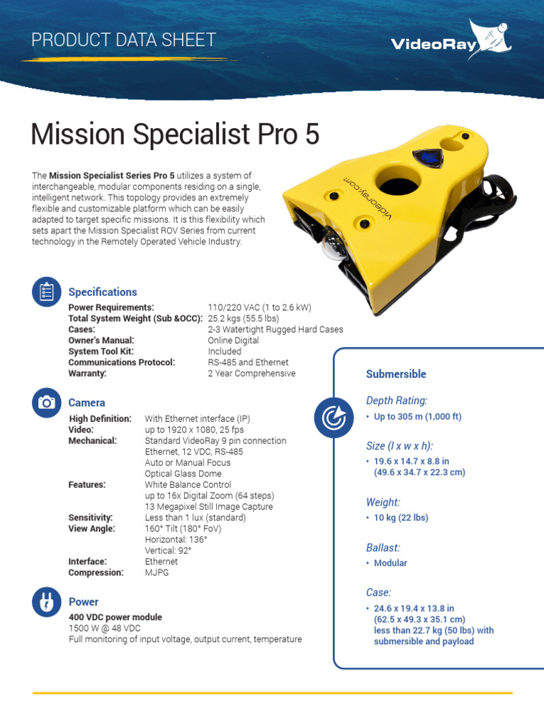 Mission Specialist Pro 5 ROV Specs | PDF