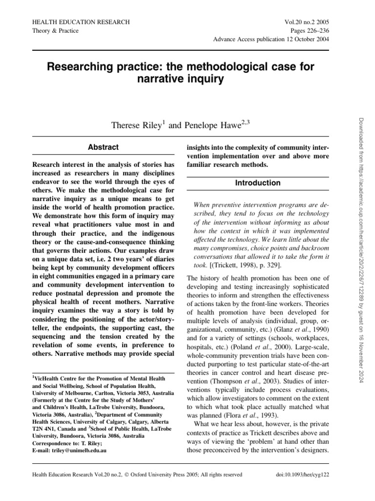 Narrative Inquiry in Health Promotion | PDF | Narrative ...