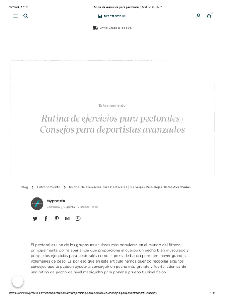 Rutina de Ejercicios para Pectorales - MYPROTEIN™ | PDF | Entrenamiento ...