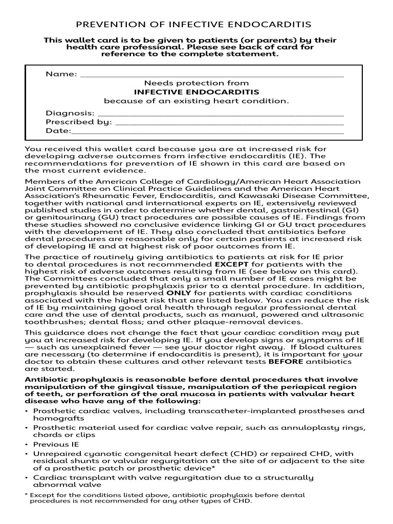 Infective Endocarditis Wallet Card | PDF | Clinical Medicine | Medical ...