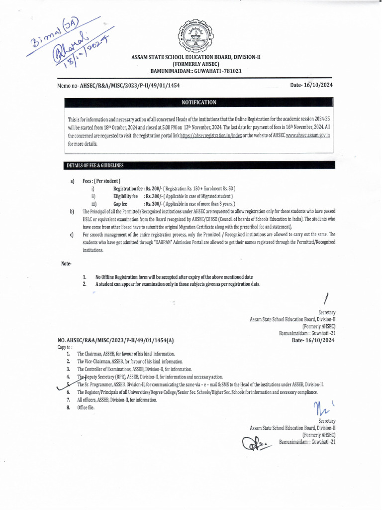 Notification Regarding Opening of The Registration Portal For HS First ...