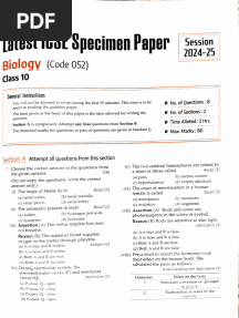 Arihant Biology Class 10th Sample Paper 2025