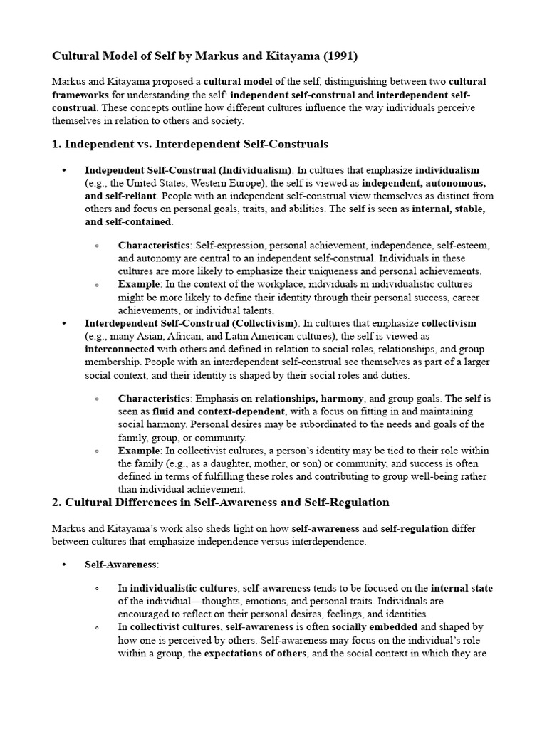 Cultural Self-Construals: Markus & Kitayama | PDF | Liberal Arts ...