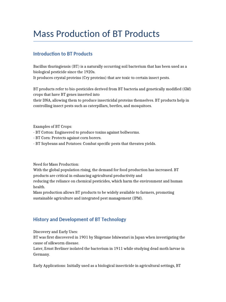 Mass Production of BT Products Explained | PDF | Genetic Engineering ...