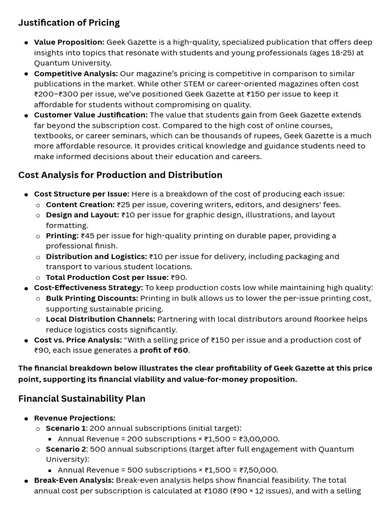 Pricing Justification for Geek Gazette | PDF | Subscription Business ...