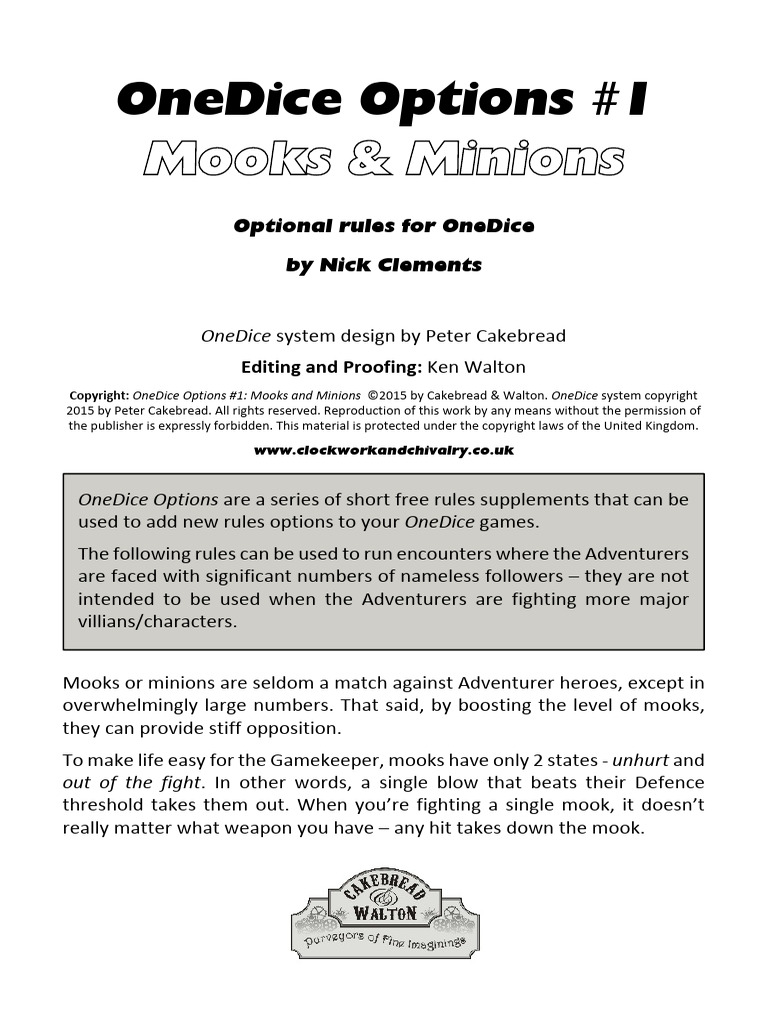 OneDice Mooks&Minions | PDF