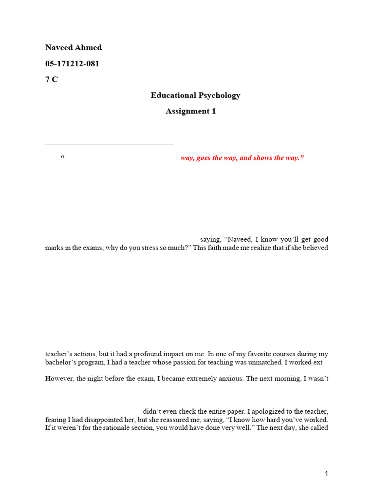 Educational Psychology Assignment | PDF | Teachers | Educational Psychology