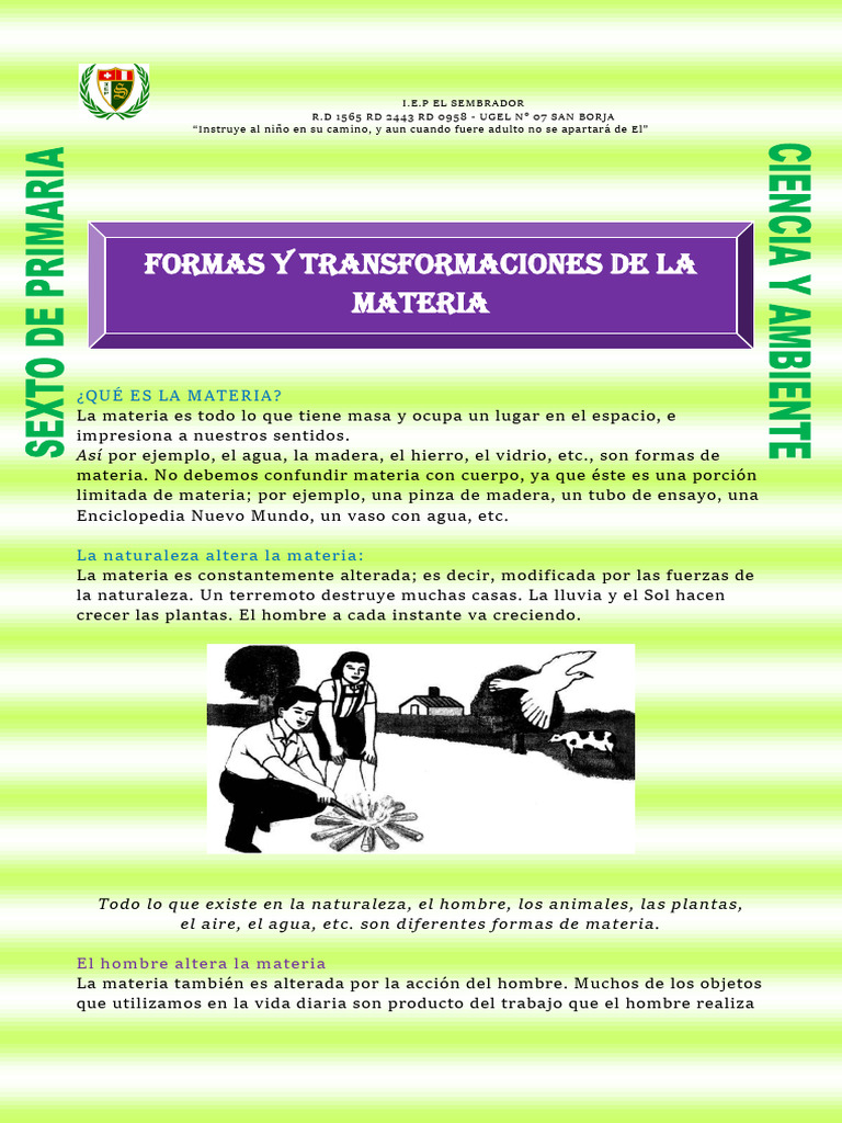 Formas y Transformaciones de La Materia 6to | PDF | Sustancias químicas ...