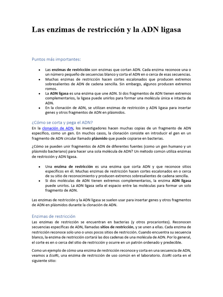 Enzimas de Restriccion | PDF | Adn Ligase | Adn