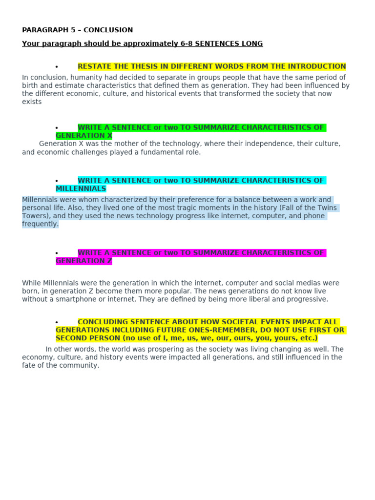 Conclusion Outline - Expository Essay Paragraph 5 - Generations | PDF ...
