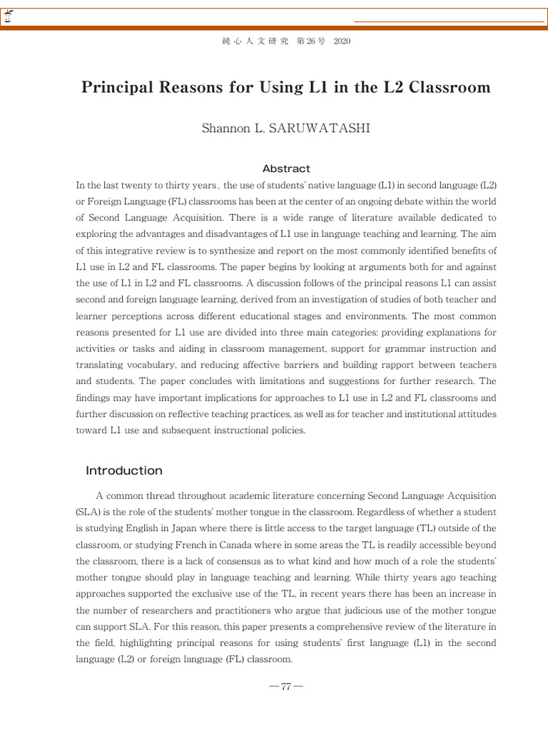 Benefits of L1 in L2 Classrooms | PDF | Second Language | Second ...
