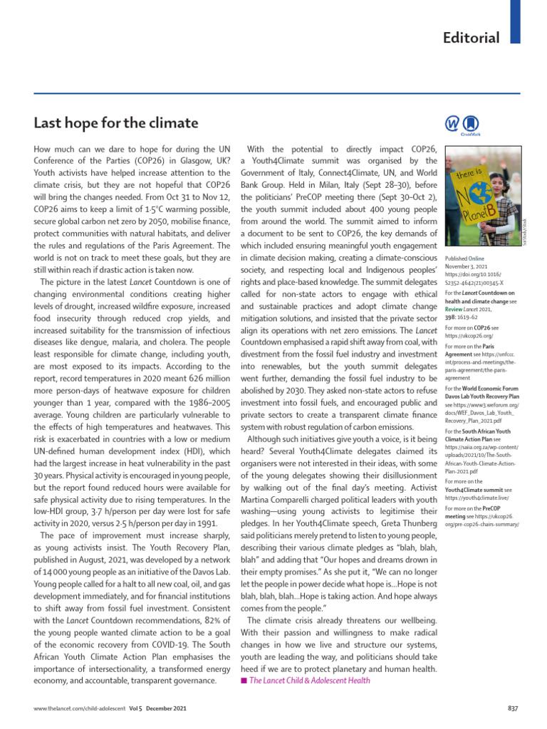 Youth Activism and Climate Hope at COP26 | PDF | Climate Change ...
