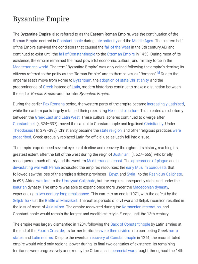 Byzantine Empire - Wikipedia | PDF | Byzantine Empire | Constantinople