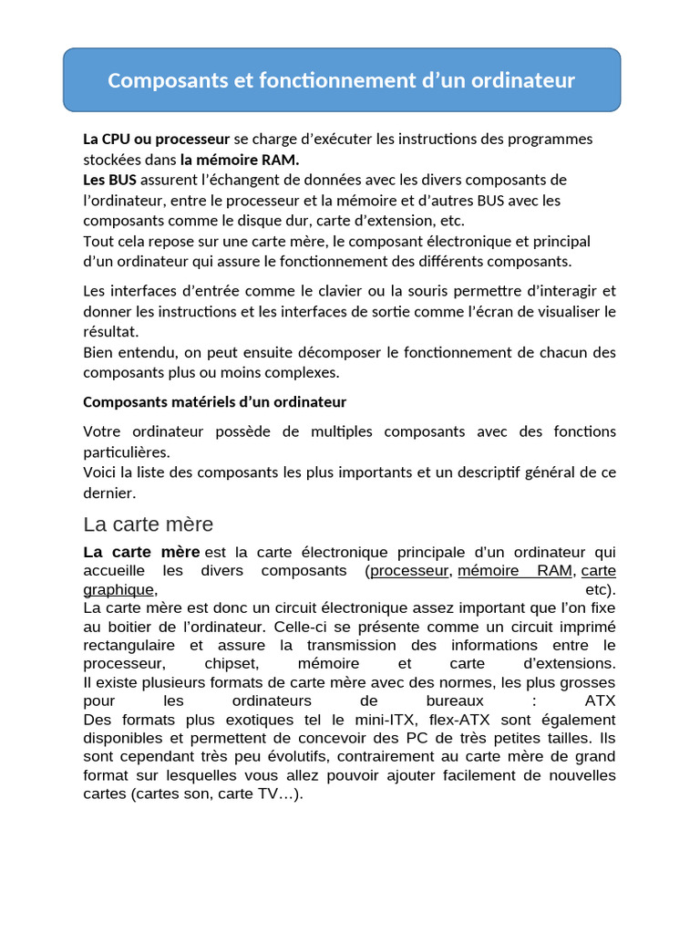 Composants essentiels d'un PC | PDF | Matériel informatique ...