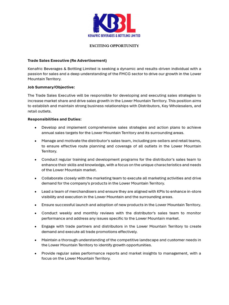 Lower Mountain Sales Executive Role | PDF | Sales | Marketing