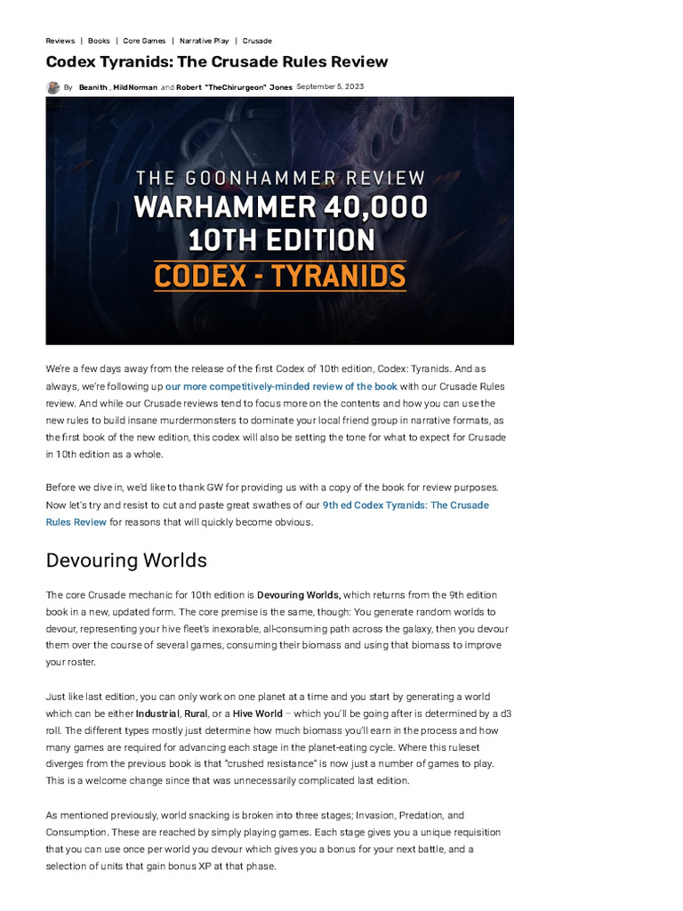 Codex Tyranids - The Crusade Rules Review - Goonhammer | PDF | Teaching ...