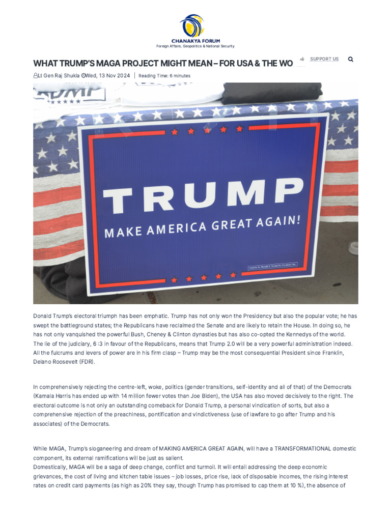 WHAT TRUMP'S MAGA PROJECT MIGHT MEAN - FOR USA & THE WORLD - Chanakya ...