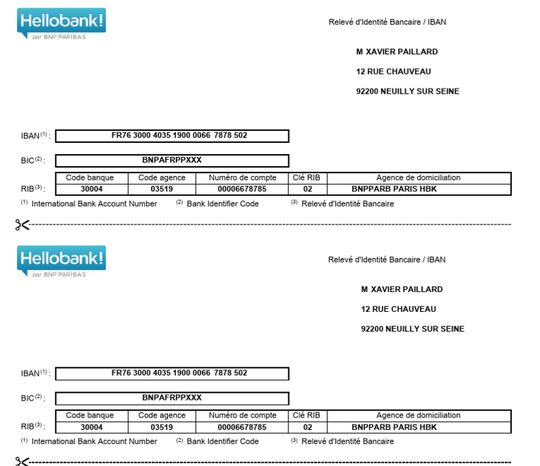 RIB et IBAN Hello Bank: Informations clés | PDF | Paiements | Services ...
