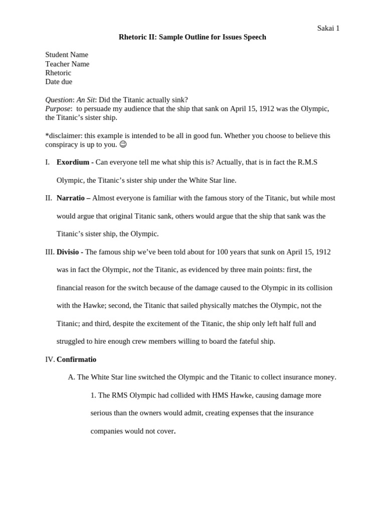 Speech Example - Titanic - Docx 2 | PDF | White Star Line | Shipwrecks