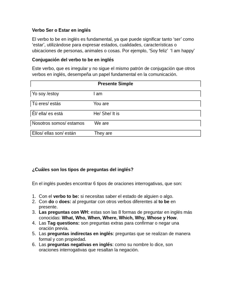 Verbo Ser o Estar en Inglés (Reparado) | PDF | Verbo | Adjetivo