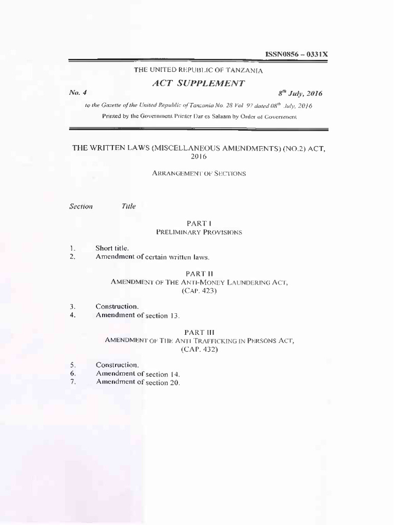 Tanzania Miscellaneous Amendments Act 2016 | PDF | Notary Public ...
