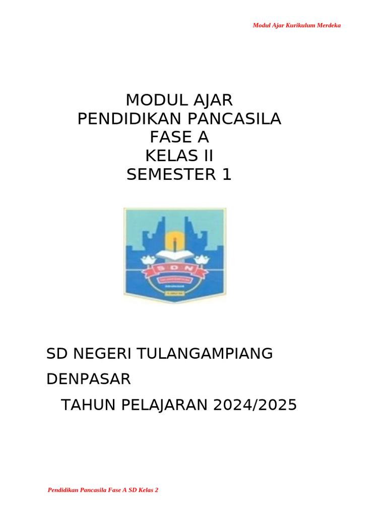 Modul Ajar Pendidikan Pancasila Kelas 2 | PDF