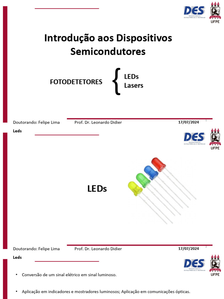 Semicon - Aula 19 - LEDs e Lasers - Felipe | PDF | Laser | Diodo ...