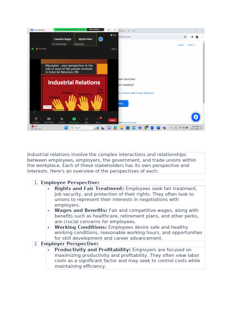 Understanding Industrial Relations Dynamics | PDF | Employment | Trade ...