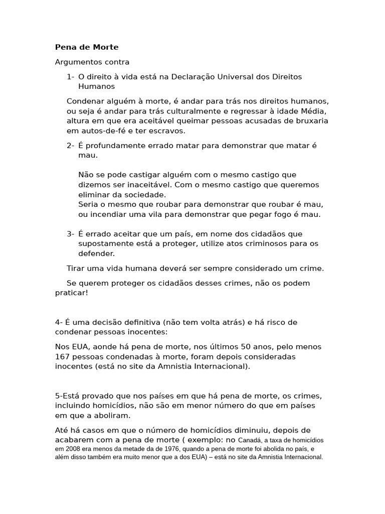 Argumentos Contra a Pena de Morte | PDF | Pena de morte | Morte