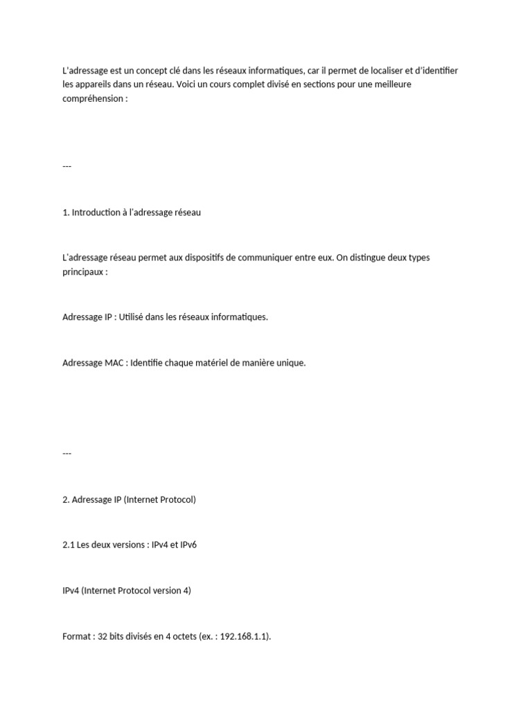 Guide complet sur l'adressage réseau | PDF | Adresse IP | I Pv6