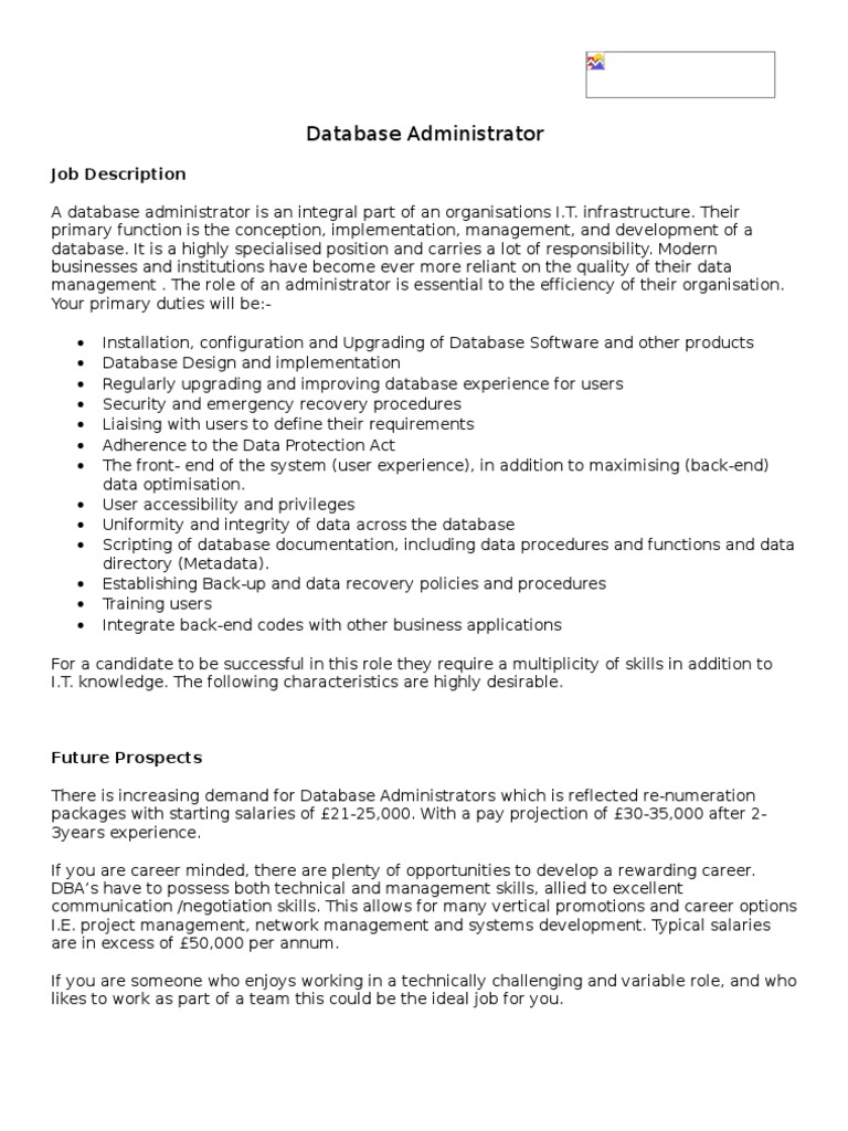 Database Administrator Job Overview | PDF