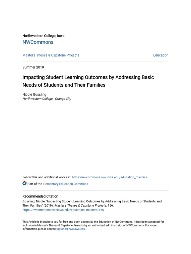Impacting Student Learning Outcomes by Addressing Basic Needs of | PDF ...