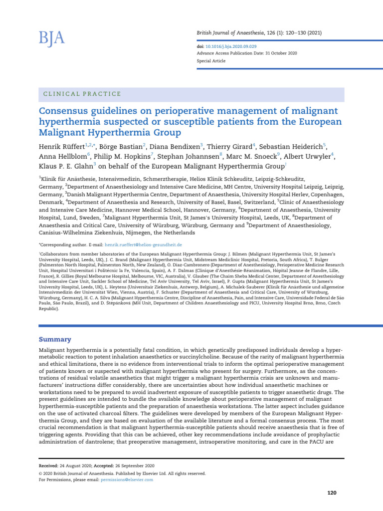Consensus Guidelines On Perioperative Management of Malignant ...