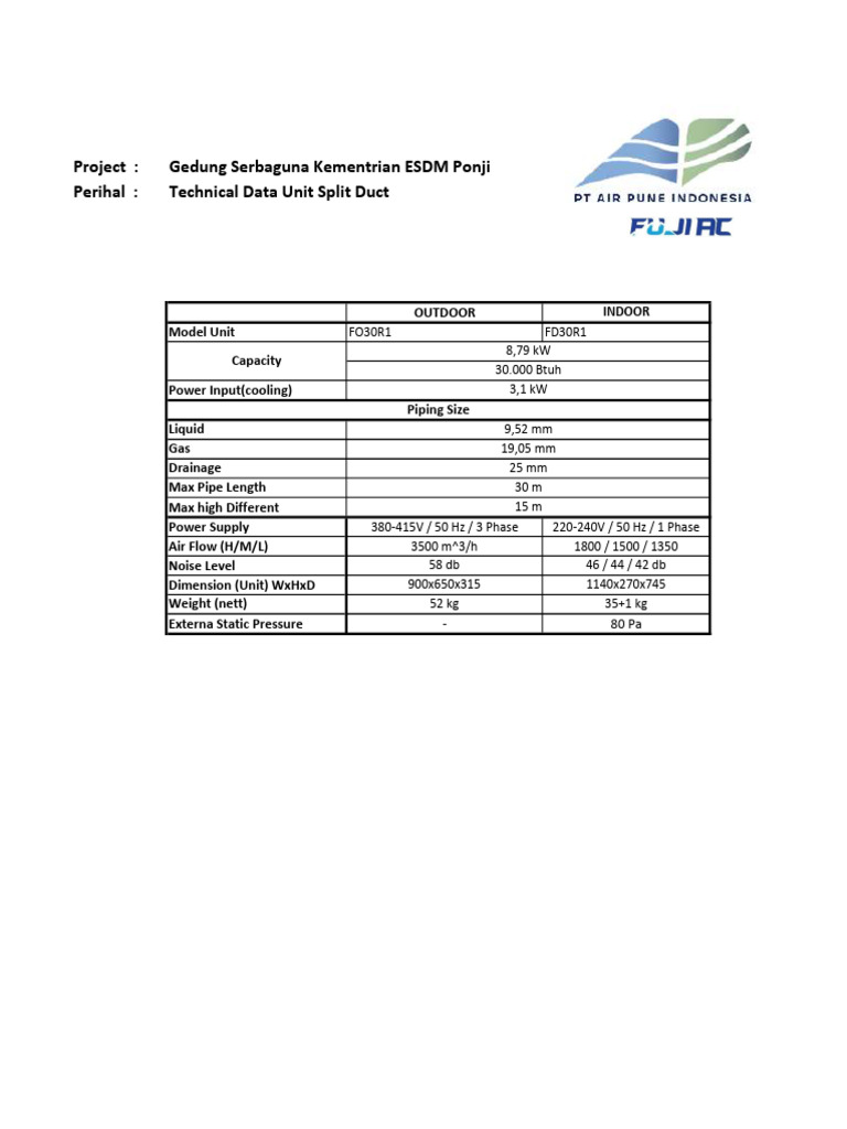Technical Data Unit Split Duct | PDF | Science & Mathematics