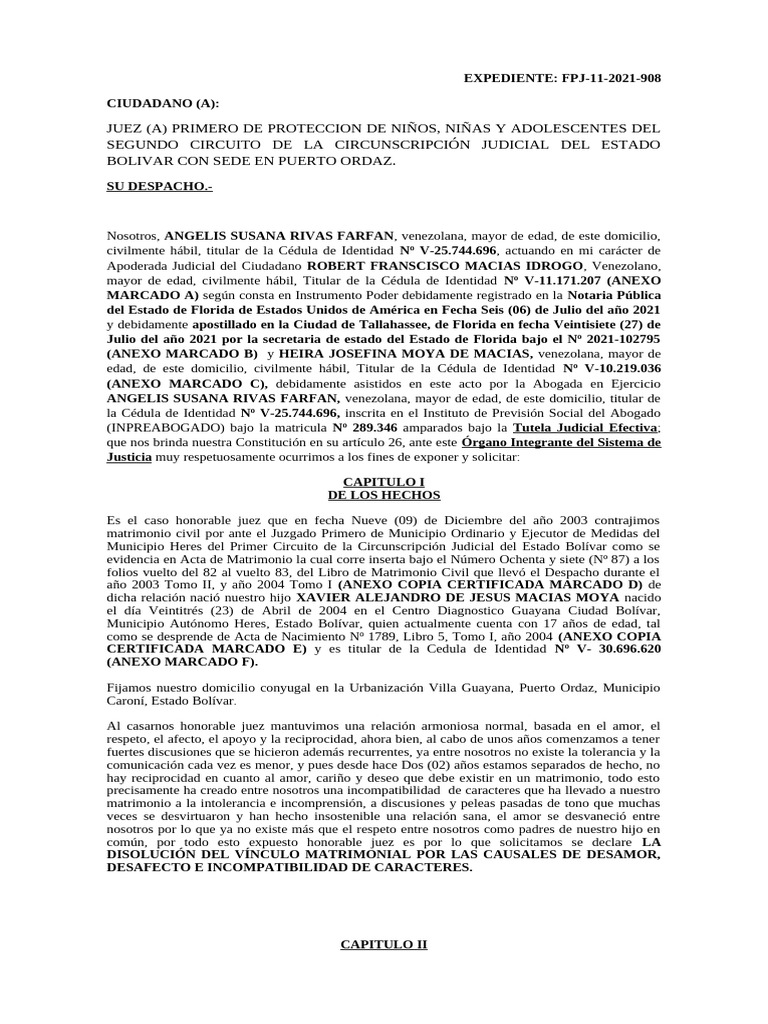Solicitud de Divorcio por Desamor | PDF | Divorcio | Esposa