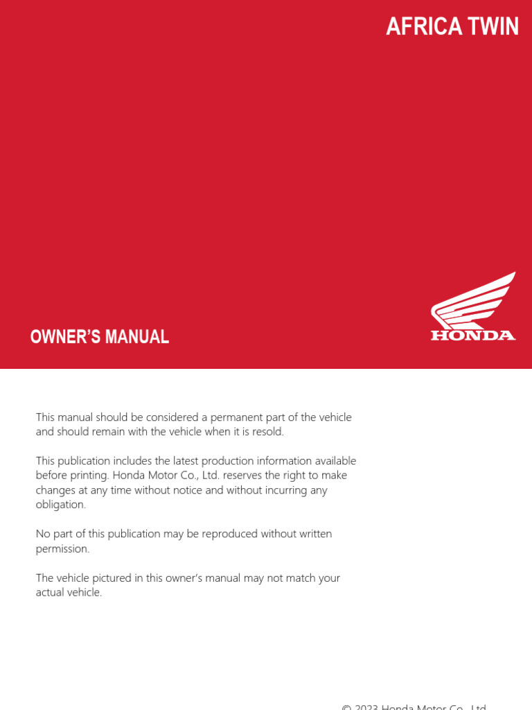 Honda CRF1100 2024 Manual PDF Anti Lock Braking System Brake