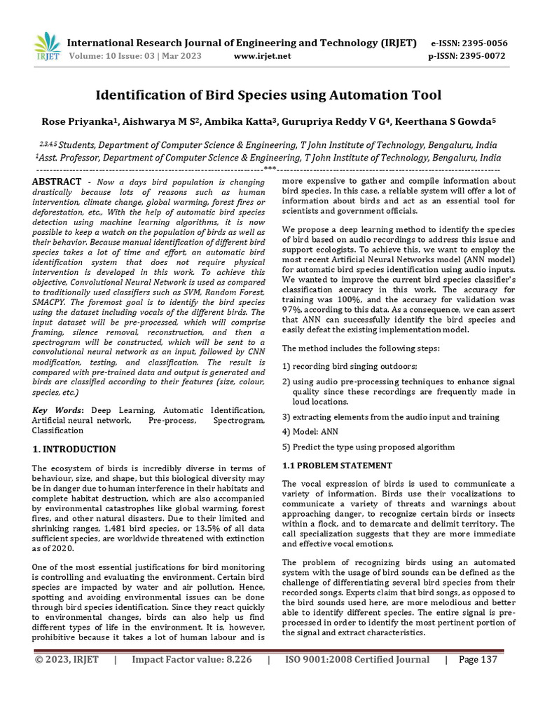 Automated Bird Species Identification | PDF | Artificial Neural Network ...