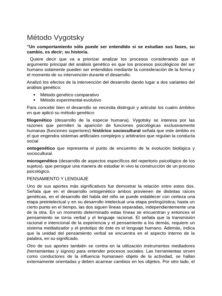 Método Genético de Vygotsky | PDF | Sicología | Pensamiento