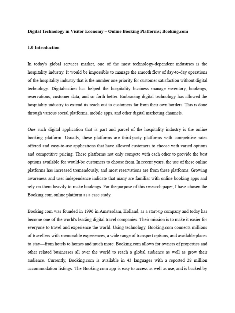 Digital technology in visitor economy online booking platforms pdf