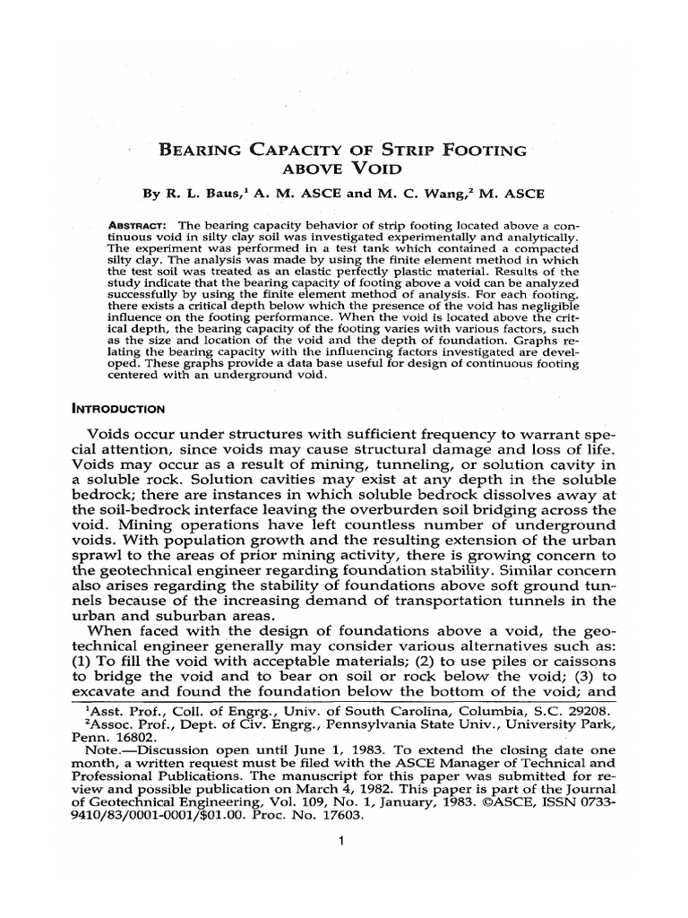 1983 - Bearing Capacity of Strip Footing Above Void - Baus & Wang | PDF ...