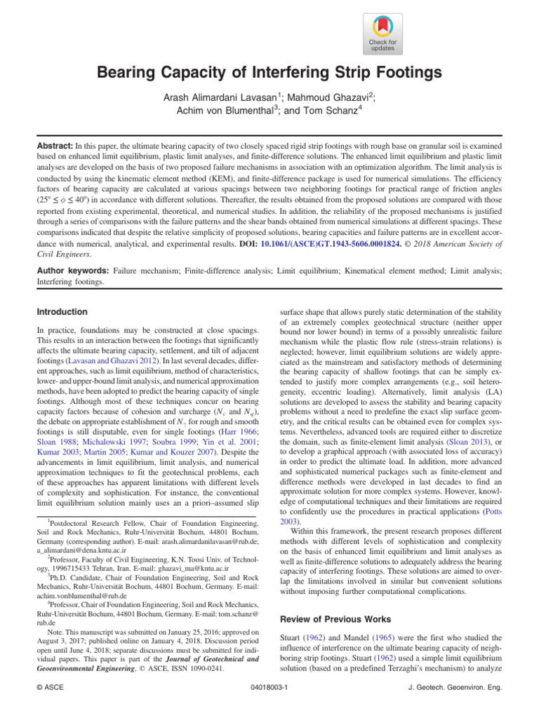 2018 - Bearing Capacity of Interfering Strip Footings - Lavasan Et Al ...