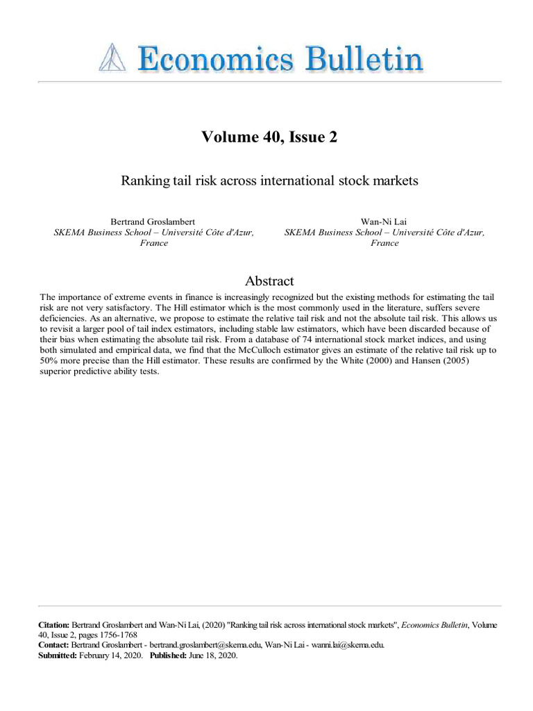 Tail Risk Estimation in Global Markets | PDF | Probability | Applied ...