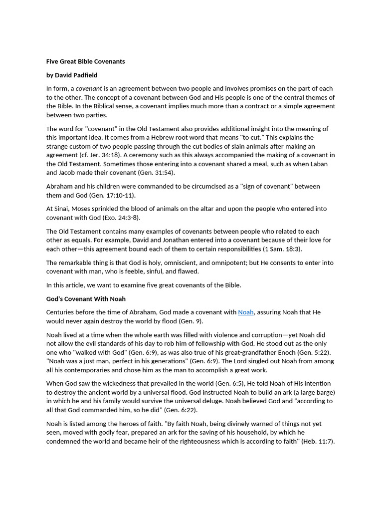 Five Great Bible Covenants | PDF | Covenant (Biblical) | New Covenant
